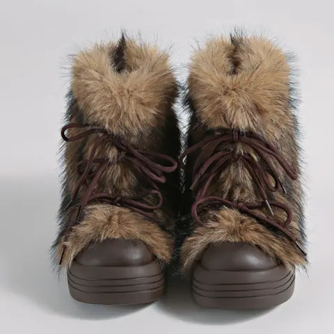 Soft Cozy Plain Above-the-Ankle Medium Width Furry Boots for Women, Casual Warm Daily Boots for Fall & Winter, Boots with Fur, Footwear