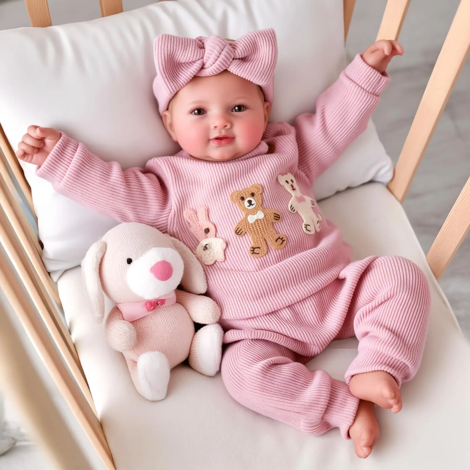 BABESIDE 20-Inch Reborn Baby Doll Girl - Soft Vinyl Poseable Doll with Headband & Accessories, Best Companion Toy for 3-4 Years Old Girls & Alzheimer’s Patients, Pretend Play & Collection
