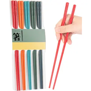 5 Pairs 9.5 Inch Fiberglass Chopsticks Colorful Dishwasher Safe Non Slip Japanese Chinese