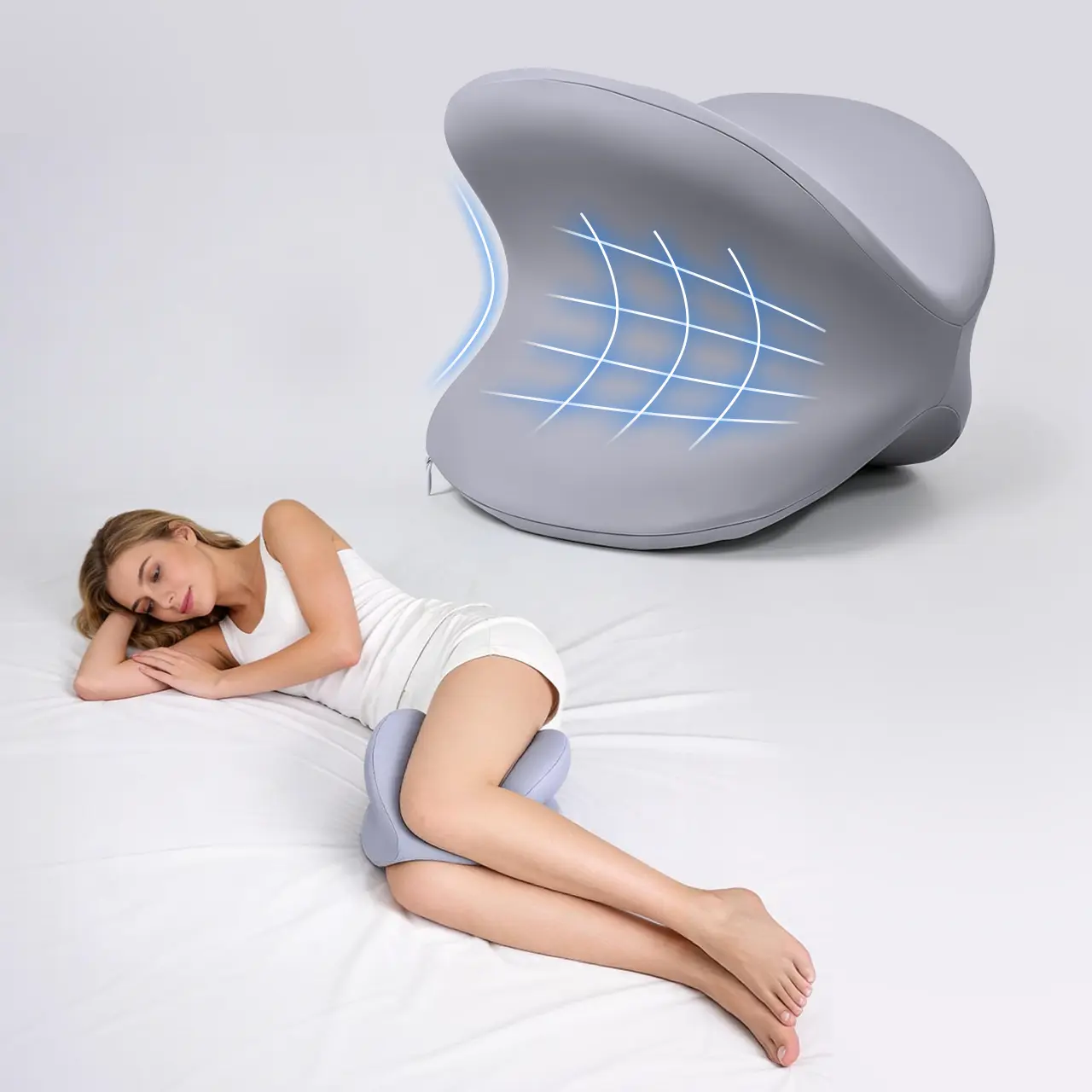 Rootling Ergonomic Heart-Shaped Knee Pillow for Side Sleepers, Memory Foam Leg Pillow with Cooling Breathable Cover, Hip and Back Support Cushion, Washable Zippered Cover, Gray