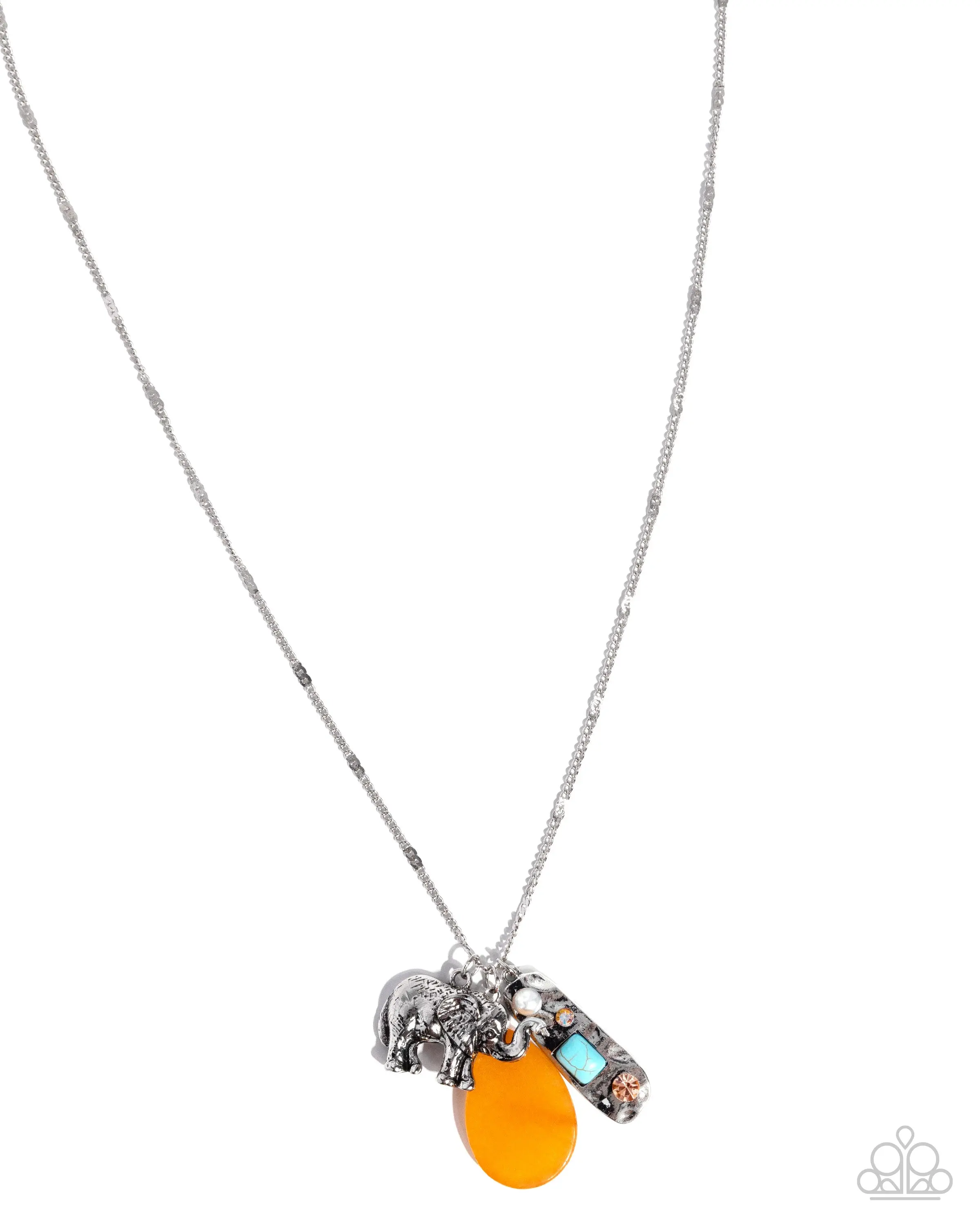 Elephant Empire - Orange Stone Silver Elephant Short Necklace - Paparazzi