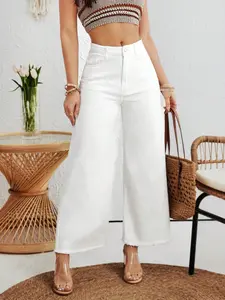 Clean Fit High Waist Denim Jeans, Loose-Fitting Button Fly Pants, Casual Fall & Winter Fashion, Plain Pattern, Basic, Essential, Long/regular Length