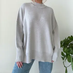 Good Times Sweater BONE - Long Sleeve, Loose-Fitting Boat Neck Cotton Sweater for Women