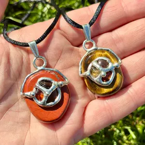 Success & Abundance Amulet Pendant (Prosperity & Success) Pendant with Black Satin Cord, Citrine, Tigers Eye, Garnet, Red Jasper