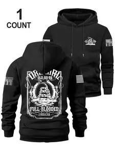 Men's Winter Hooded Sweatshirt with Flag Print, Chest Pocket & Drawstring, Long Sleeve Loose Fit Casual Wear for Outdoor Activities, Graphic Print Hoodie