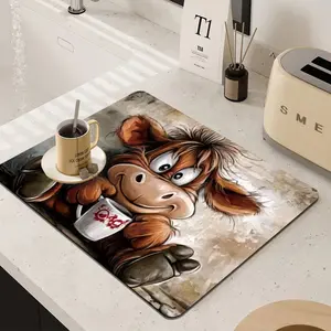 1pc Cute Cow Coffee Machine Mat - Super Absorbent Non-Slip Rubber Backing Countertop Protector. Quick-Dry Dishwashing Pad for Espresso Bar, Washer, Microwave & Stove. Durable Multi-Functional XL XXL Decorative Placemat & Home Gift