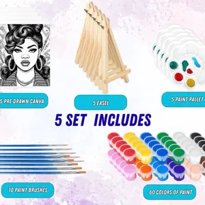 5 sets of Canvas Pre Drawn Gangsta Boo - Artwork Featuring Detailed Portraits of Stylish Figures with Accessories