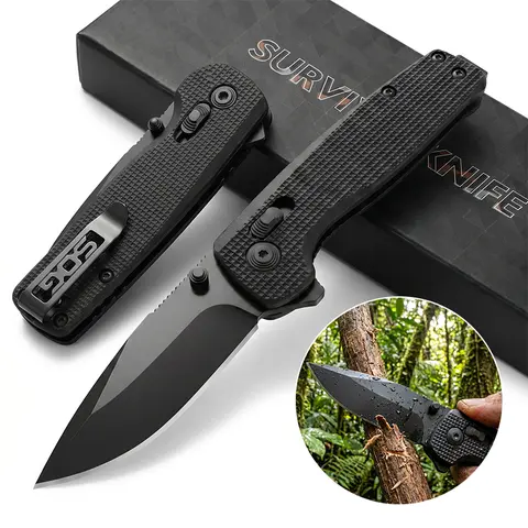 D2 Steel Razor Sharp Folding Pocket Knife - Tactical Accessories, Survival Gear with G10 Handle, Anti-Slip Grip, Secure Lock, Anti-Stick Blade, Durable Outdoor Tool for Camping, High-Quality Household Gift
