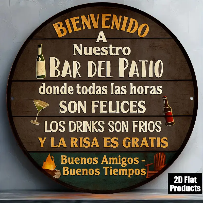 Vintage Aluminium Plaque - 2D Flat 8x8/12x12in Round Vintage Metal Sign, Lightweight Sturdy Personalized Decor, Spanish Courtyard Bar Wall Decor for Outdoor Patio Cafe, Decoration, Signage