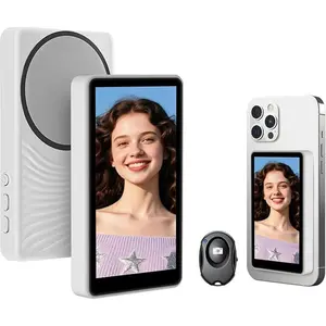 Vlog Selfie Monitor Screen 4K 30fps Bluetooth Remote Back Camera Monitor Compatible with iPhone Android Smartphone Accessories Cellphone White Black