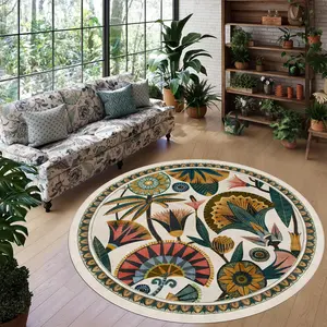 Plant Leaf Round Living Room Rug, Modern Luxury Sofa Coffee Table Area Rug, Modern Indoor Rug, Soft Non-Slip Carpet for Bedroom, Office, Outdoor, Home Decor, Floral Washable Rug, Floral Rugs
