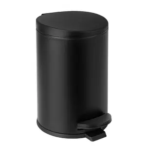 1.2 Gallon Small Black Trash Can, 4.5 Liters Bathroom Garbage Can with lid, Mini Step Trash Bin, Stainless Steel Wastebasket for Bathroom, Bedroom, Office (Matte Black) Restroom Removable