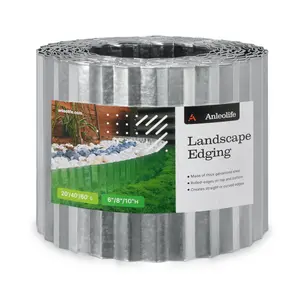 A ANLEOLIFE Galvanized Steel Landscape Edging Roll, Sturdy Flexible Corrugated Metal Lawn Border for Garden, Pathway & Flower Beds