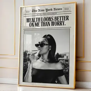 Luxury Wealth Mindset Wall Art, Printable Newspaper Poster, Manifestation Money Decor