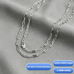 925 Silver Plated Paperclip Chain Necklace | 3.5mm Width, 50cm (19.69") / 60cm (23.62") Lengths, Hypoallergenic & Tarnish-Resistant, Delicate Link Chain for Women’s Daily Wear & Layering, Perfect Gift for Your Loved One