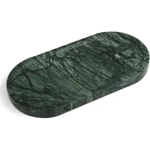 Genuine Real  Marble Tray for Bathroom, Luxury Indian Green Stone  Tray, Decorative Oval Trays for Countertop Storage Organizer, Dresser, Kitchen,  Decor, 11.8" x 6", Green