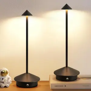 Cordless Table Lamp Set of 2, Portable LED Desk Lamps, 5000mAh Rechargeable Battery Operated Night Light for Bedroom Dining Room Coffee Shop Camping (Black)