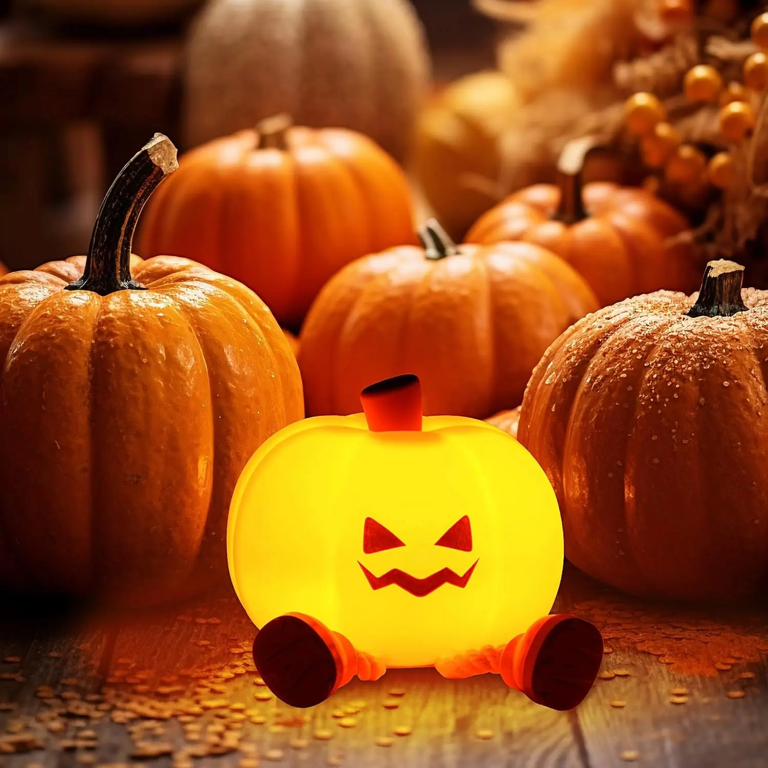 Cute Pumpkin Night Light Device, 2026 Touch Lamp with 3 Brightness Levels, Soft Silicone Rechargeable Warm Light, Noise Cancellation Audio, Windows-Compatible for Women Charging Needs