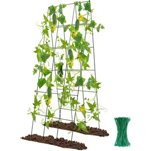 48 x 18 Cucumber Trellis, Foldable Metal A-Frame Trellis for Raised Beds, Small Garden Plant Support for Cucumbers, Peas and Climbing Vegetables