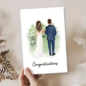 Watercolor Bride & Groom Design Wedding Card, Congratulations Wedding Card, Heartwarming and Romantic Greeting Card for Wedding Day