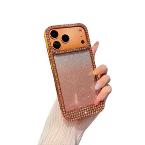 Aesthetic Glitter Phone Case for iPhone 17/16/15/14 Pro Max | Rose Gold Rhinestone Shockproof Cover
