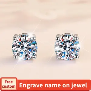 S925 Sterling Silver High Grade Synthetic Moissanite  Four-Claw Stud Earrings Glittering daily life-642(20%)