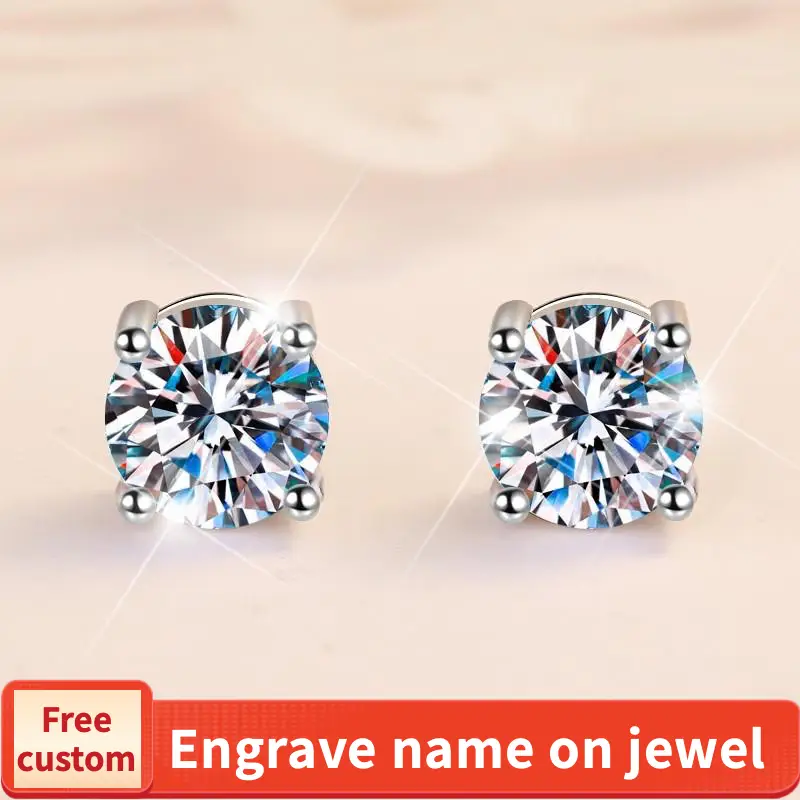 S925 Sterling Silver High Grade Synthetic Moissanite Four-Claw Stud Earrings Glittering daily life