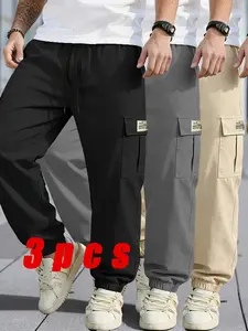 Men's Casual Multi-Pocket Pants with Elastic Drawstring Waist, Regular Fit Comfy Trousers in Durable Fabric, All-Season Comfort, Perfect as a Christmas Gift