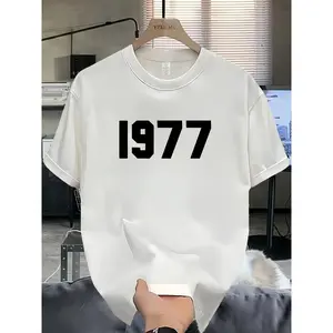 Men's Heavy 100% Cotton Vintage 1977 Graphic T-Shirt - Loose casual short sleeve top, black with white print, summer essential, machine washable, everyday wear, comfortable wide-cut shirt Streetwear Crewneck Menswear Tshirt Tropical Operator Shortsleeve