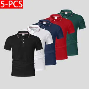 Men’s Short-Sleeve Polo Shirt, 5-Pack – Contrast Color Turn-Down Collar Casual Breathable Versatile Top