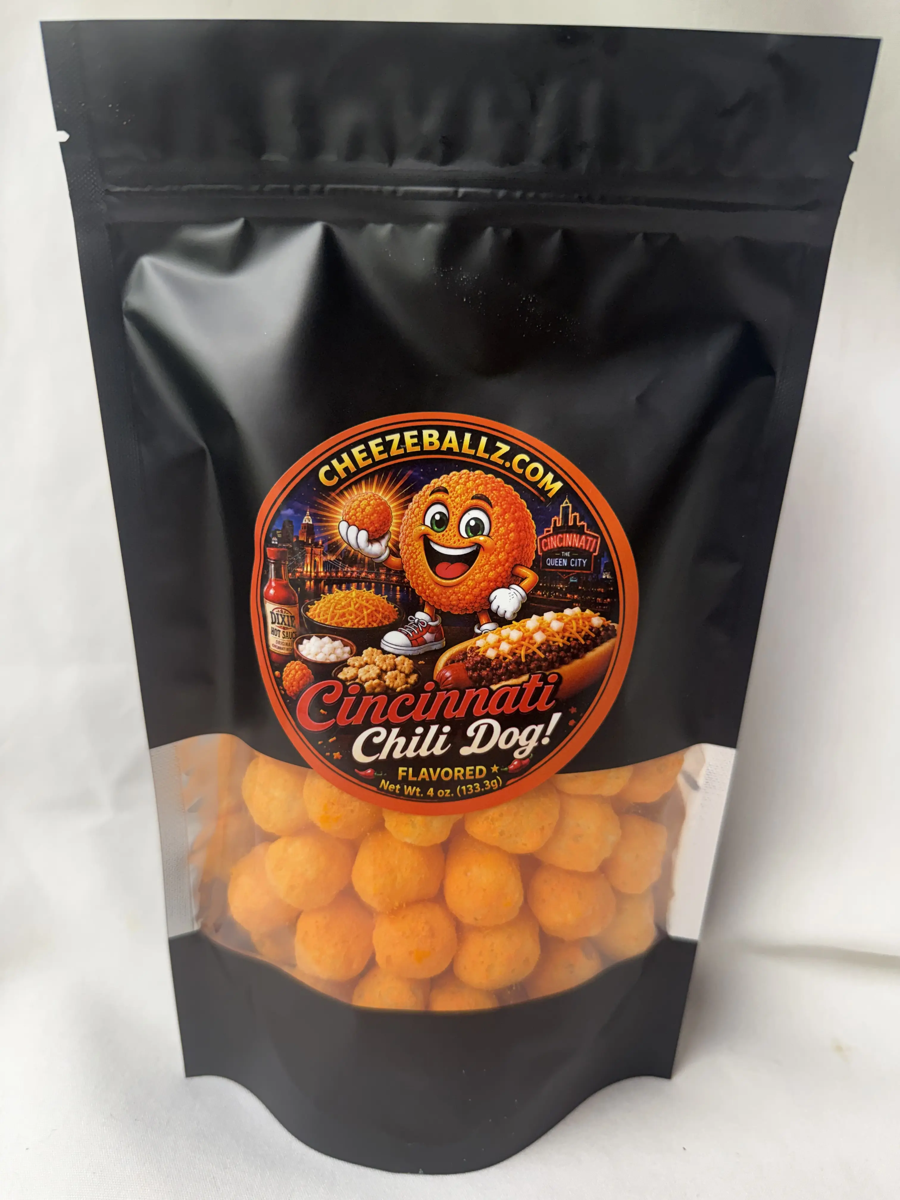 Cincinnati Chili Cheese Dog - Gourmet Flavored Cheese Ball Puffs - 4 oz. Bag (Cheesy Snack, Crispy, & Crunchy Goodness!!)