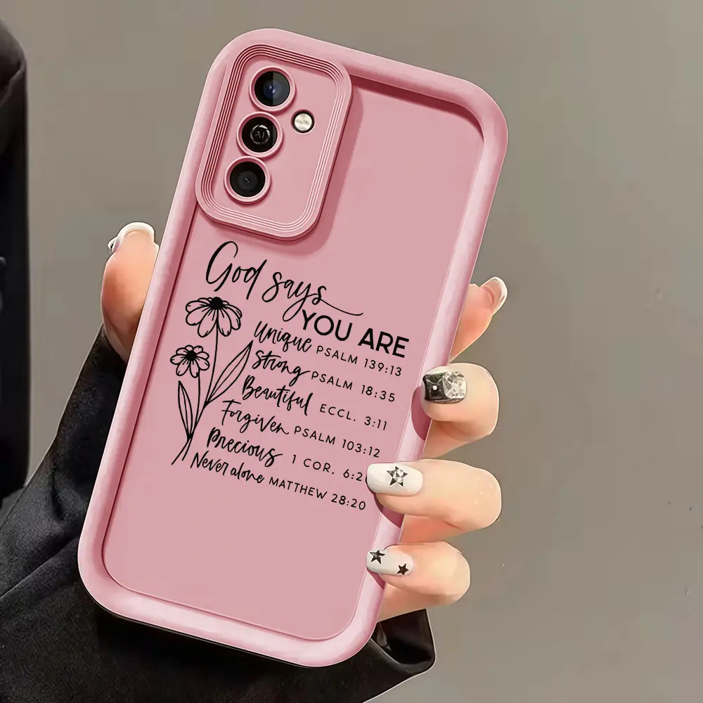 Floral Inspirational Quote Scripture Silicone Casing for Samsung Galaxy S26 S25 S24+ S23 S22 S21 Ultra FE Note20 A54 A53 A52 A36 A35 A34 A33 A17 A16 A15 A14 A13, 2D Printed Soft TPU Cover, Full Camera Lens Protection Smartphone Cellphone Accessory Gift