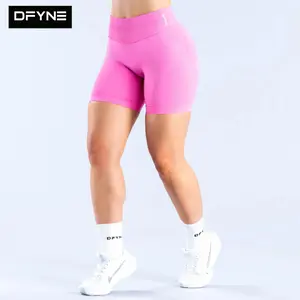 DFYNE Seamless High Waisted Gym Shorts| 4.5" Ribbed Tummy Control Workout Biker Shorts, Anti-Chafe Glute Contour Yoga Shorts for Women