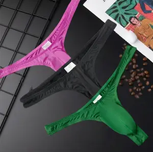 BoomBoomHouse 3PCS A SET GREEN/BLACK/PINK Breathable Comfy Thong for Daily Wear, Men's Solid Color Ice Silk Thong, Summer Panties, Fashion Men's Underwear for All Seasons