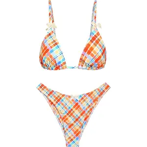 Sports & Outdoorsseamoly Women's Bikini Sets Tie Back Bowknot Two Piece Swimsuits Triangle Thong Bathing Suit Gingham Floral Cherry Printing