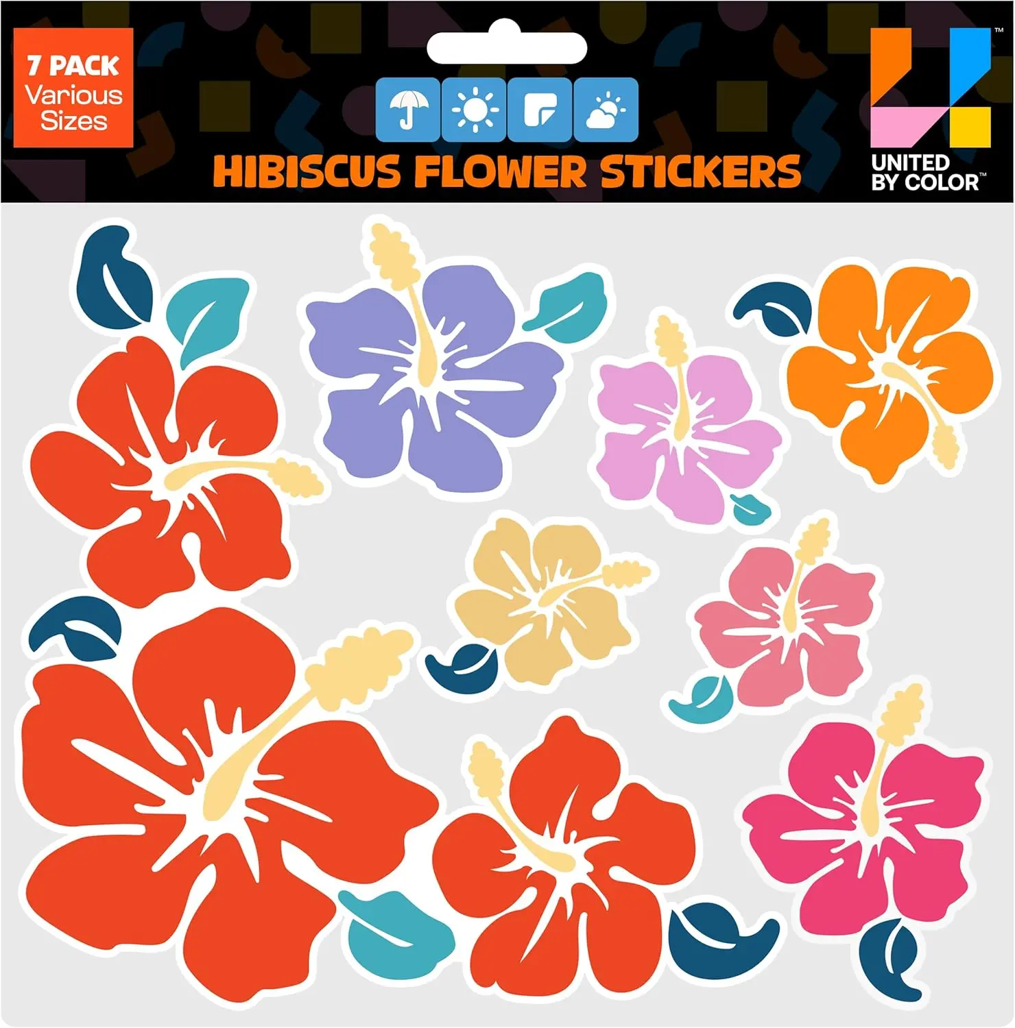 Hibiscus Flower Stickers Decor (Pack Various Sizes)  Waterproof, Fade Proof  Hawaiian Car Accessories  Used for Laptop, Water Bottle, Tumbler, Mug, Phone Case, Window