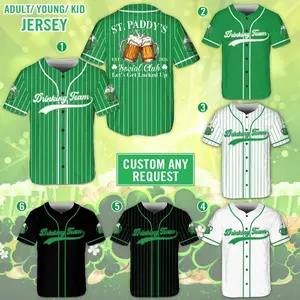 St Patrick's Day Drinking Team Baseball Jersey, Irish Beer Social Club Jersey, Lucky Clover Shamrock Jersey, St Paddy’s Day Party Gift