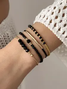 A 4-piece set of fashionable and personalized crystal bead curved tube hand woven bracelet, Beaded Bracelets, suitable for daily wear, vacation and dating occasions, and also a surprising and exquisite small gift.