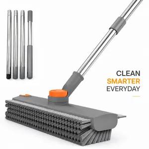 4-in-1 Floor Scrub Brush with Squeegee, 52'' Long Handle Grout Brush, Stiff Bristle Rotating Tile Scrubber, Multi-Functional Bathroom Floor & Wall Cleaning Brush for Shower, Patio, Pool, Garage, Deep Cleaning Tool, Heavy Duty Dirt Removal Tool(pottery)