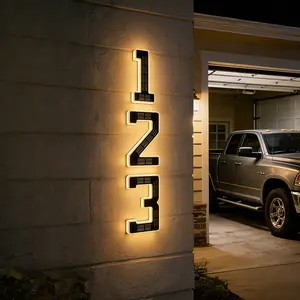 ISUNMEA Solar Lighted House Numbers 6.7 Inch Waterproof LED Address Signs for Outside Modern House Numbers with Large Personalization Options,Decorate your door number, DIY personalisation.Modern Farmhouse Illuminated Sign Light  Solar Waterproof Lamp