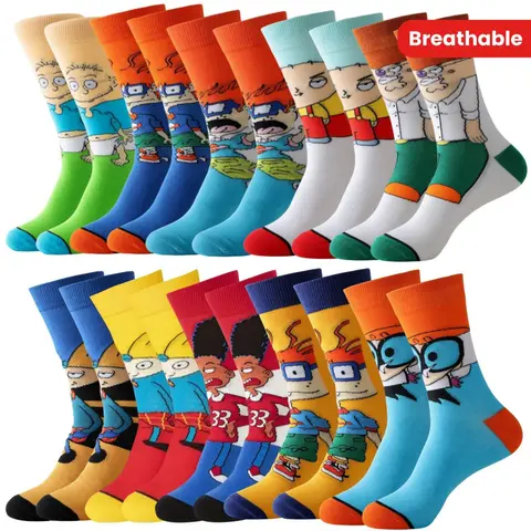 Men's 10-Pair Animal Character Mid-Calf Socks Set, 35cm/13.78in, Cool & Dry Wear Fashion Menswear, Breathable Soft Polyester-Spandex Fabric Socks for Casual Everyday Use All Seasons