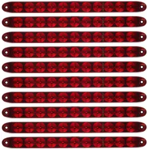 Partsam 10Pcs Red 15 Inch 11 LED Trailer Tail Light Bar Sealed Stop Turn Tail Park Third 3rd Brake Light Bar Trailer Center Light Bar for 80" or Wider Trailers DOT Certified and IP67 Submersible