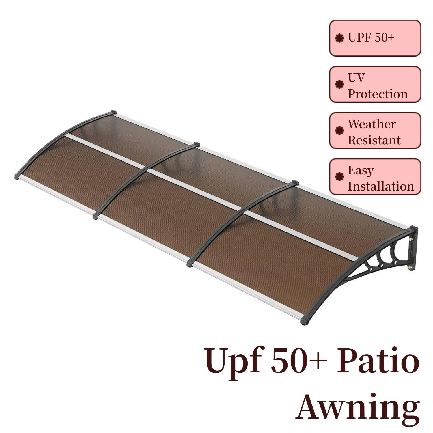 40" x 120" UPF 50+ Polycarbonate Window Door Awning | Hollow Sheet Front Door Overhang for All-Weather UV Rain Snow Protection