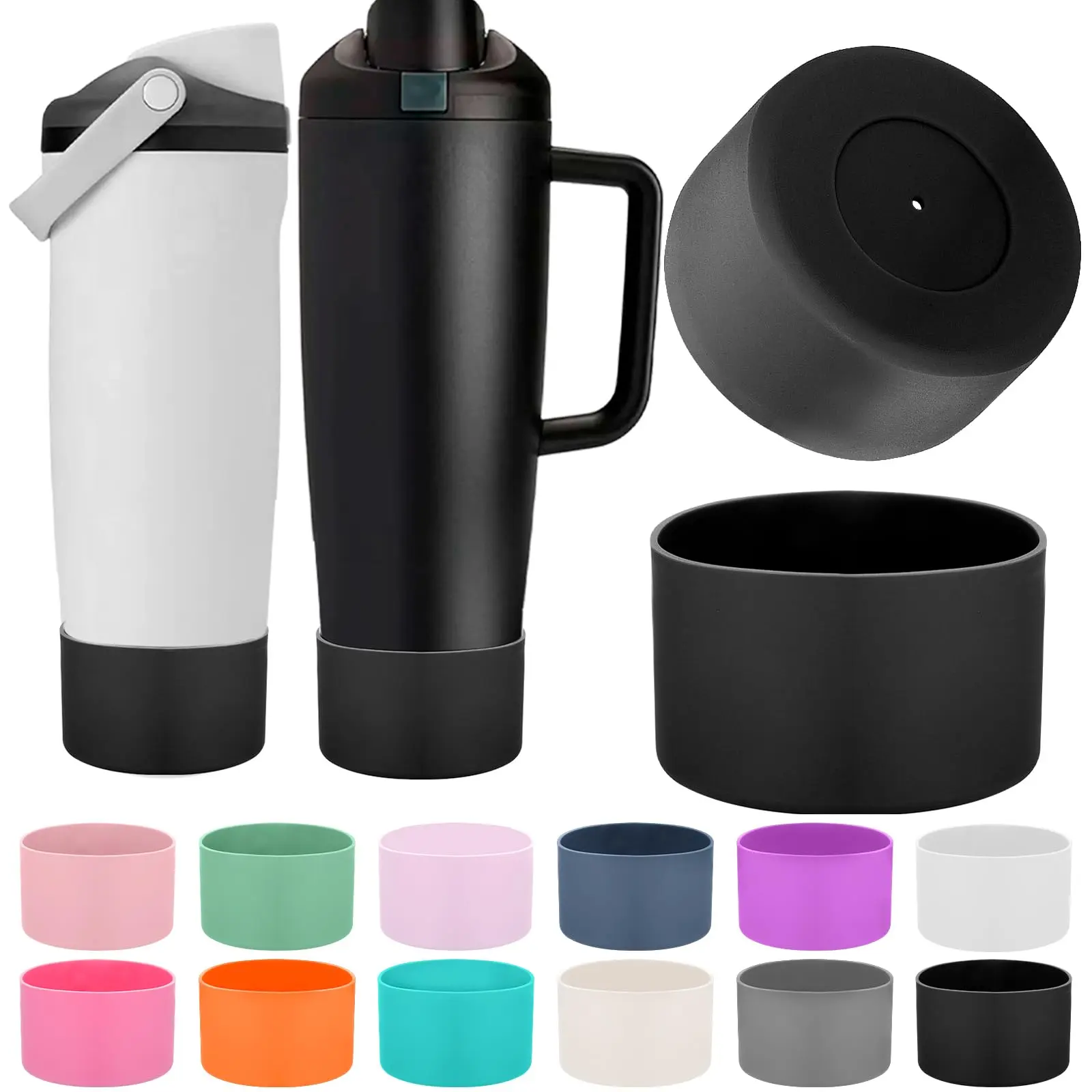 2pcs Protective Silicone Boots For Owala 30oz & 40oz Freesip Sway Bottles Tumblers - Accessories  Enhances Stability Prevents (black)