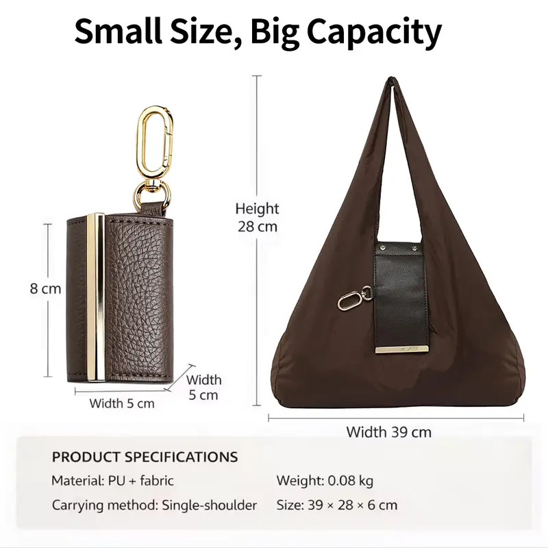 Foldable Striped Nylon Durable Fabric Bag with Snap Hook Key Ring Included - Reusable, Adjustable, Expandable, Compact Multi-Function Grocery Bag for Daily Shopping, Home Organization