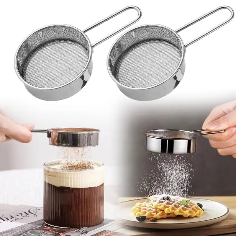 304 Stainless Steel Handheld Mini Flour Sieve, Fine Mesh Powder Duster, Hanging Hollow Handle, Baking Sifting Tool for Kitchen