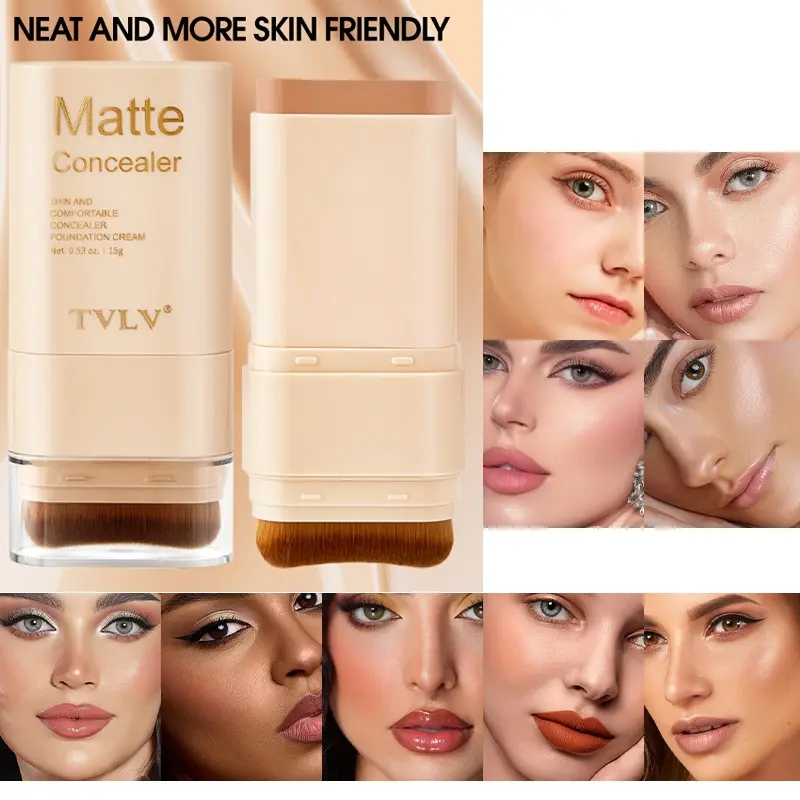 Matte Concealer with Brush, Concealer Cosmetic - Single-Tone Coverage, Soft Matte Coverage, Lock Makeup Color, Minimize Pores, Easy To Apply for Flawless Finish