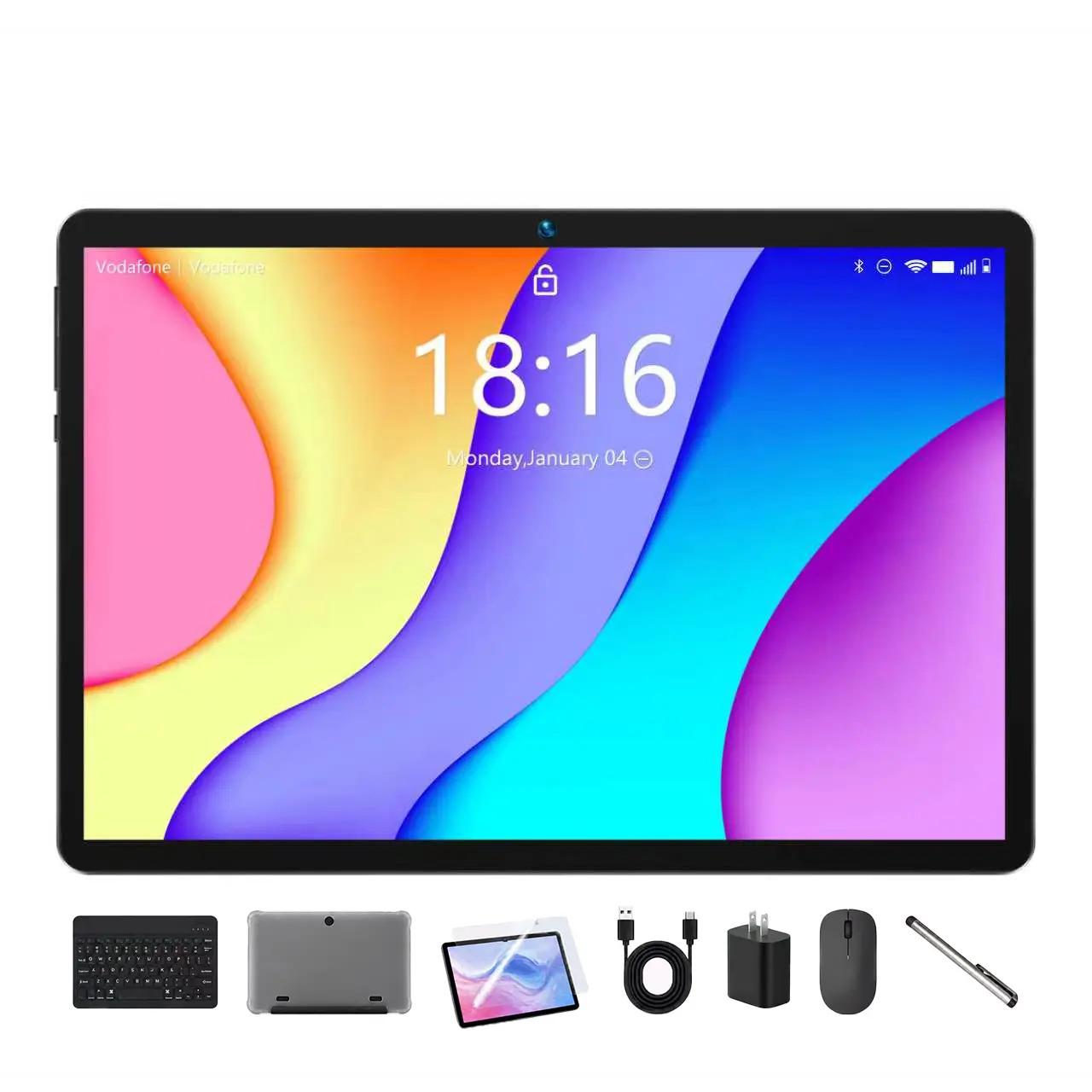 2026 BMAX-I9 Plus Wi-Fi Tablet (Space Gray) - 10.1-inch, Android 15/GMS, 5G Wi-Fi, Bluetooth 5.4, Widevine L1, Dual Cameras, with Keyboard, Case, Mouse, USB-C Adapter, for Study & Work