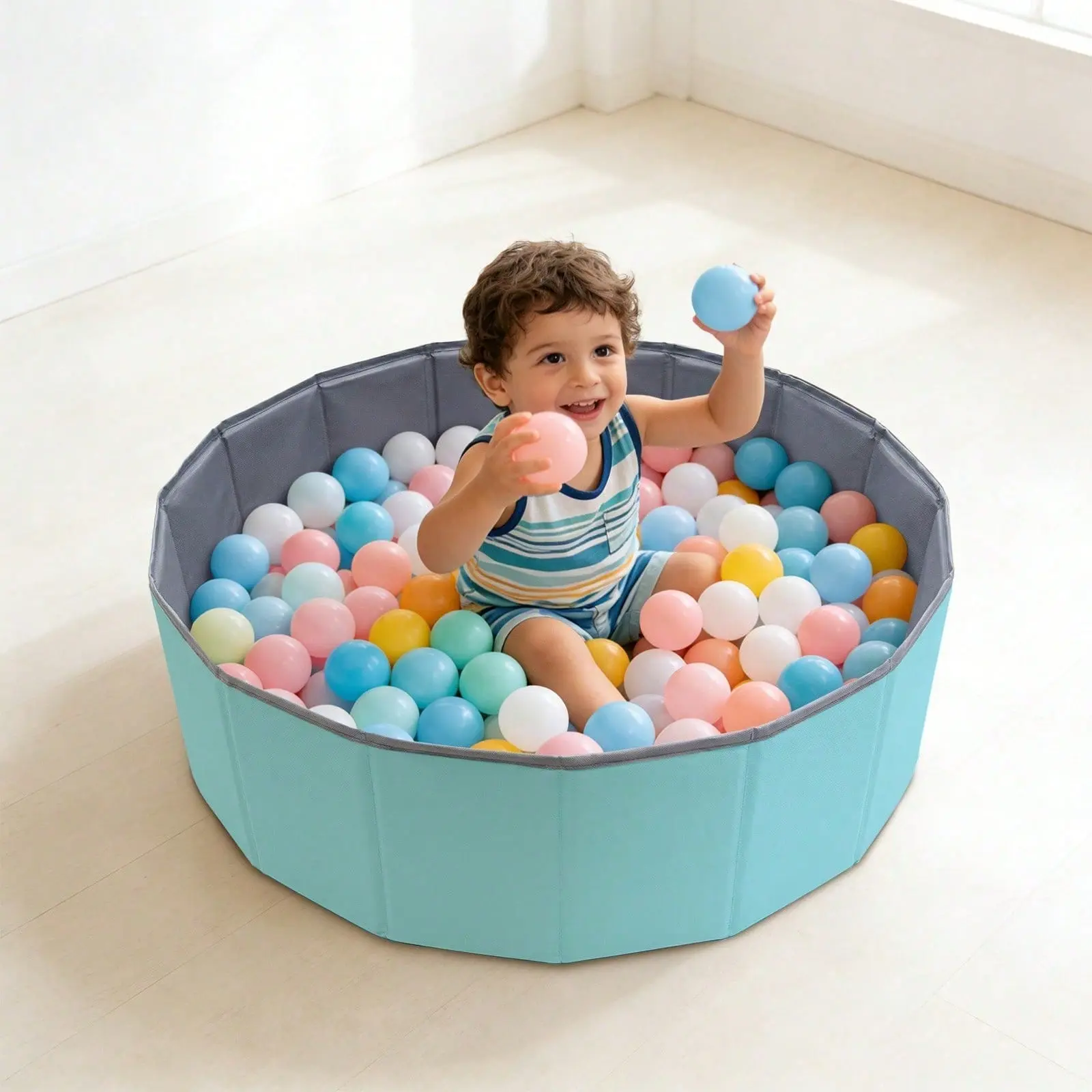 1Pc Blue-Grey Ball Pit (Balls Not Included) – 31.5" Soft Round Memory Foam Ball Pit Suitable For Indoor And Outdoor Play; Ideal As A Playpen For Toddlers, Children, Babies, Boys And Girls Alike