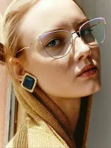 Women's Trendy Cat Eye Frame Glasses, Lightweight Comfortable Colored Frames, Versatile Work Commute Eyewear, Fashionable Flat Lenses